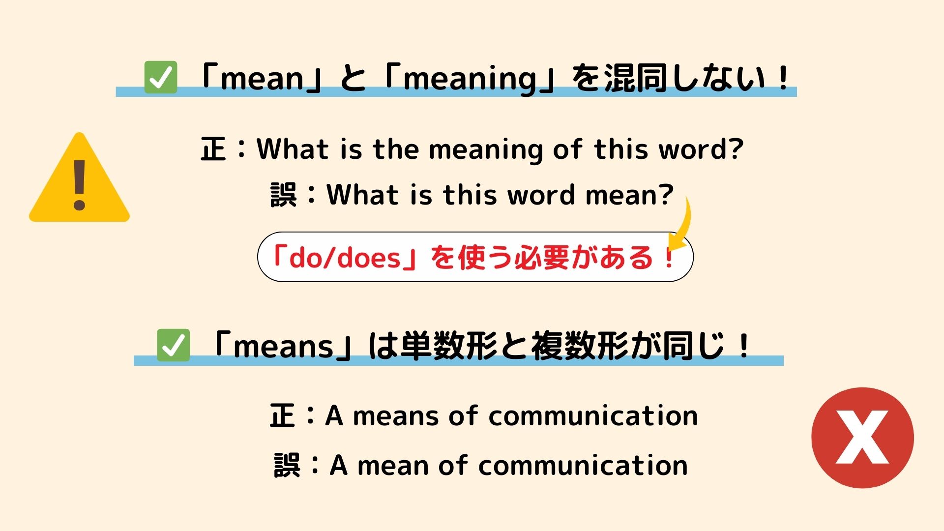 to avoid error to use mean, means and meaning